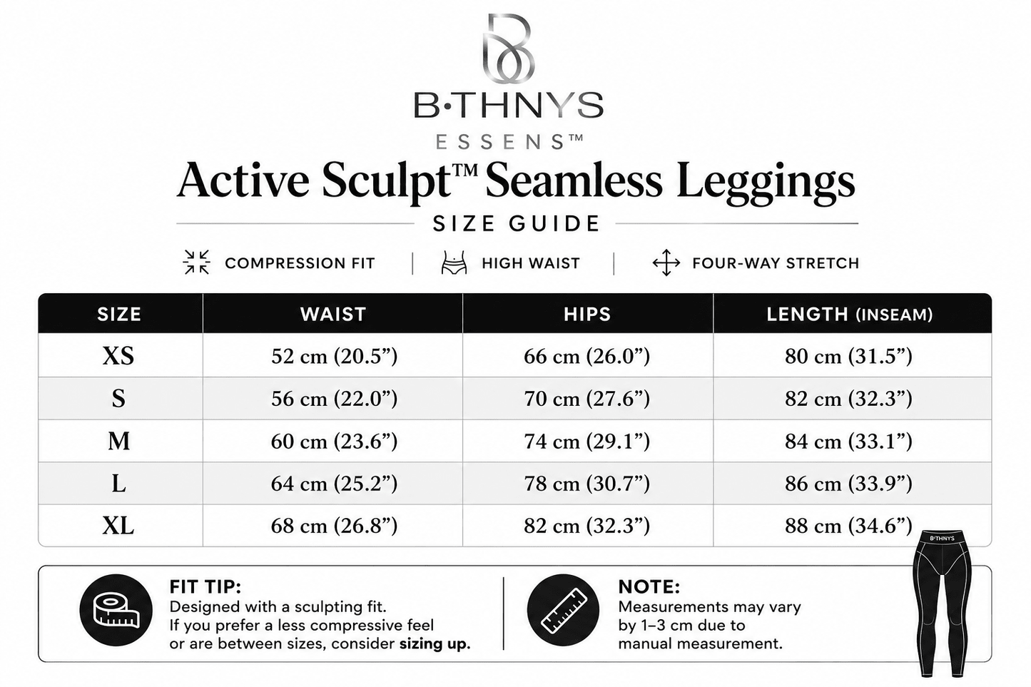 B•THNYS Active Sculpt™ High-Waisted Seamless Scrunch Legging – Black Eclipse (Black) - B•THNYS