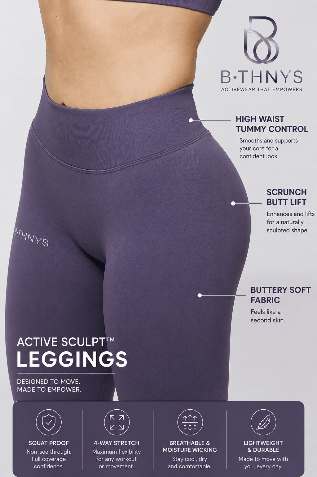 B•THNYS Active Sculpt™ High-Waisted Seamless Scrunch Legging – Black Eclipse (Black) - B•THNYS