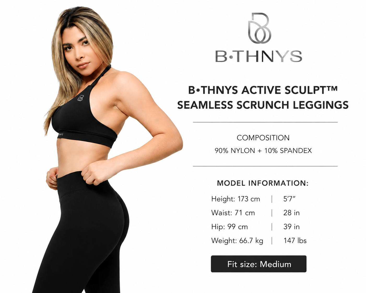 B•THNYS Active Sculpt™ High-Waisted Seamless Scrunch Legging – Black Eclipse (Black) - B•THNYS